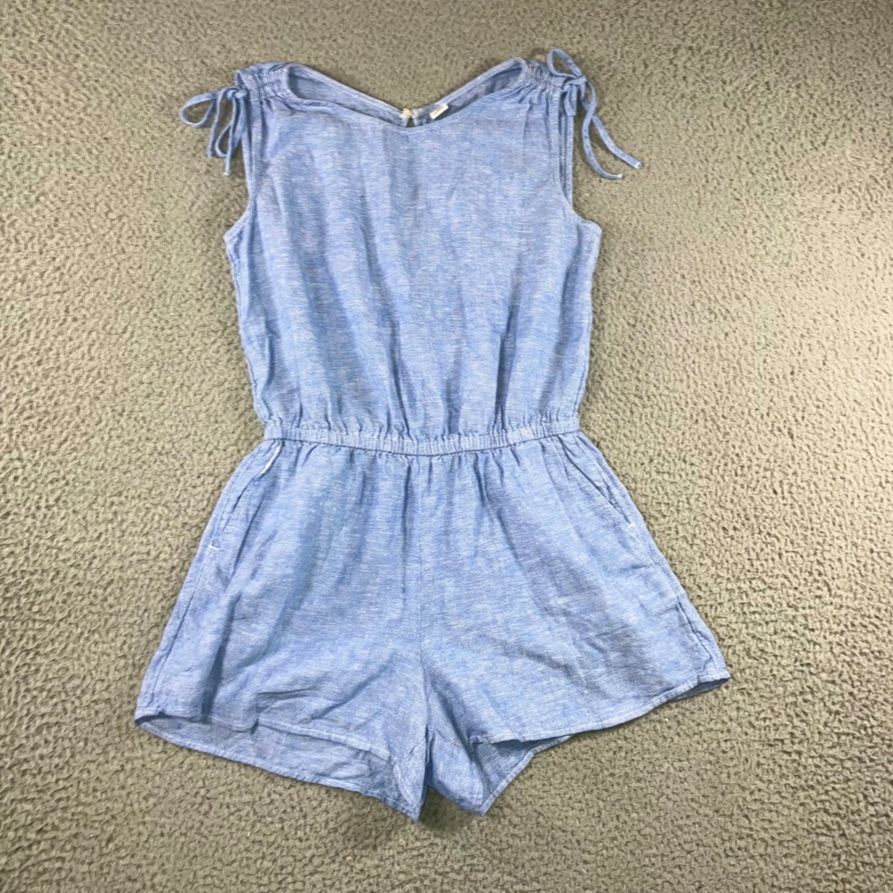 Old Navy Romper Women XS Blue Linen Blend Sleeveless Boho‎ Minimalist Coastal